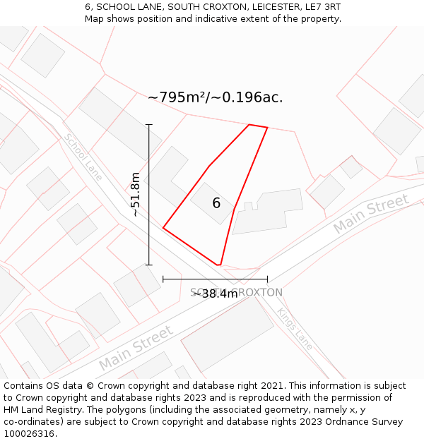 6, SCHOOL LANE, SOUTH CROXTON, LEICESTER, LE7 3RT: Plot and title map