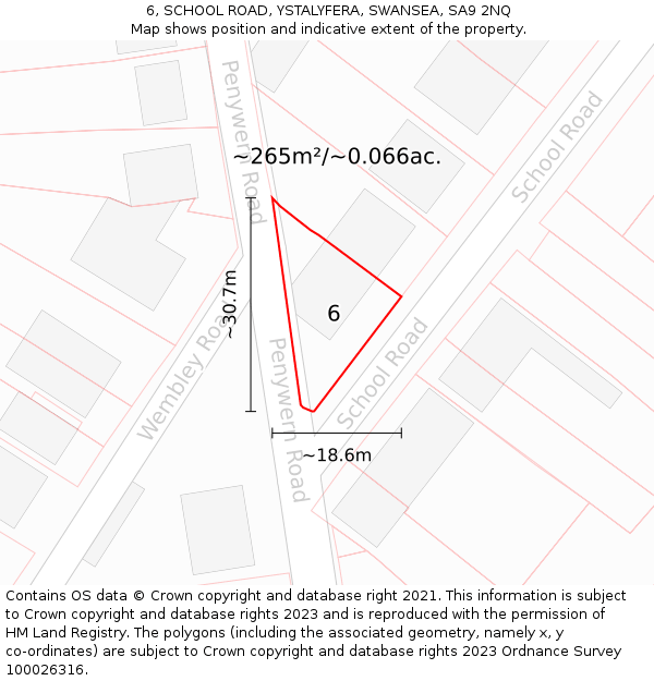 6, SCHOOL ROAD, YSTALYFERA, SWANSEA, SA9 2NQ: Plot and title map