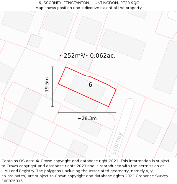 6, SCORNEY, FENSTANTON, HUNTINGDON, PE28 9QG: Plot and title map