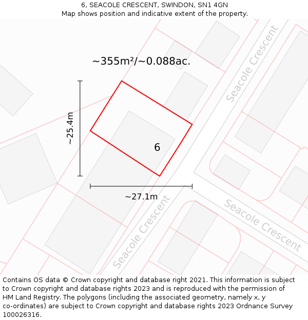 6, SEACOLE CRESCENT, SWINDON, SN1 4GN: Plot and title map