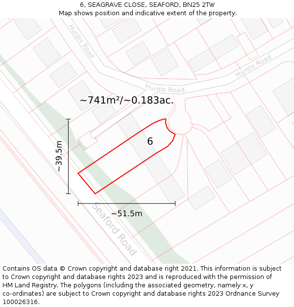 6, SEAGRAVE CLOSE, SEAFORD, BN25 2TW: Plot and title map
