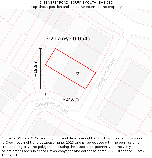 6, SEAGRIM ROAD, BOURNEMOUTH, BH8 0BD: Plot and title map