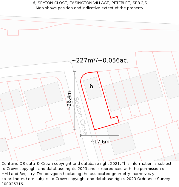 6, SEATON CLOSE, EASINGTON VILLAGE, PETERLEE, SR8 3JS: Plot and title map