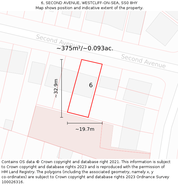 6, SECOND AVENUE, WESTCLIFF-ON-SEA, SS0 8HY: Plot and title map