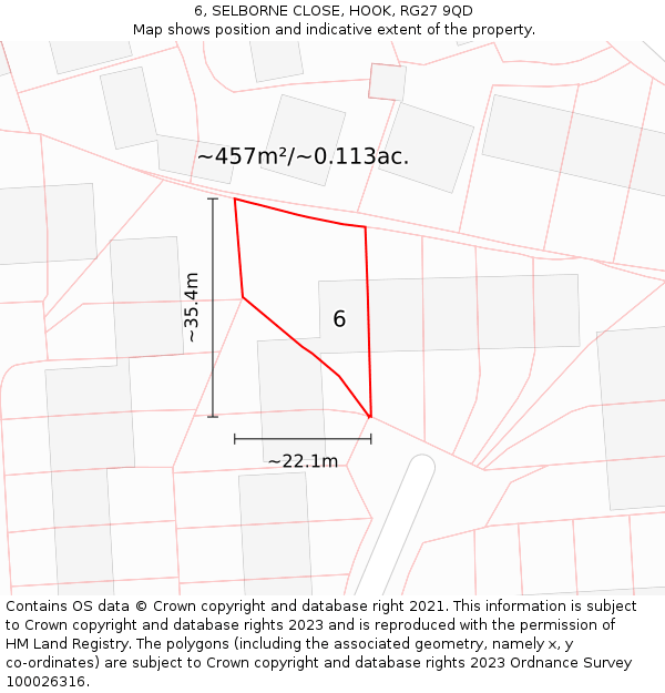 6, SELBORNE CLOSE, HOOK, RG27 9QD: Plot and title map