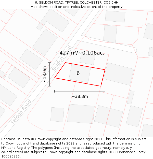 6, SELDON ROAD, TIPTREE, COLCHESTER, CO5 0HH: Plot and title map