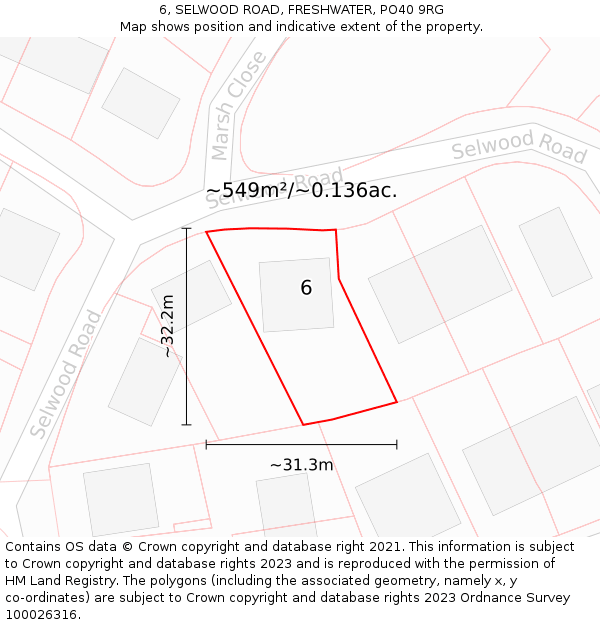 6, SELWOOD ROAD, FRESHWATER, PO40 9RG: Plot and title map