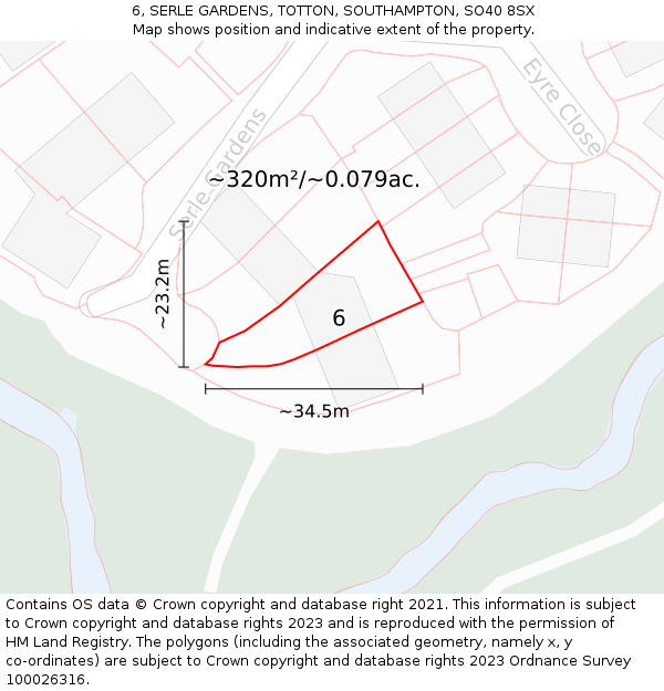 6, SERLE GARDENS, TOTTON, SOUTHAMPTON, SO40 8SX: Plot and title map