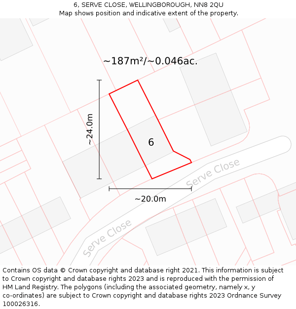 6, SERVE CLOSE, WELLINGBOROUGH, NN8 2QU: Plot and title map