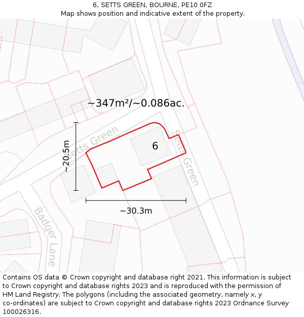 6, SETTS GREEN, BOURNE, PE10 0FZ: Plot and title map