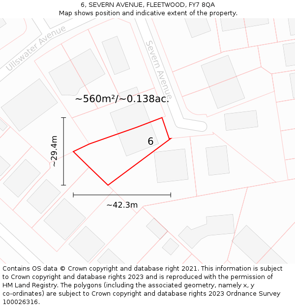 6, SEVERN AVENUE, FLEETWOOD, FY7 8QA: Plot and title map