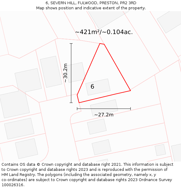 6, SEVERN HILL, FULWOOD, PRESTON, PR2 3RD: Plot and title map