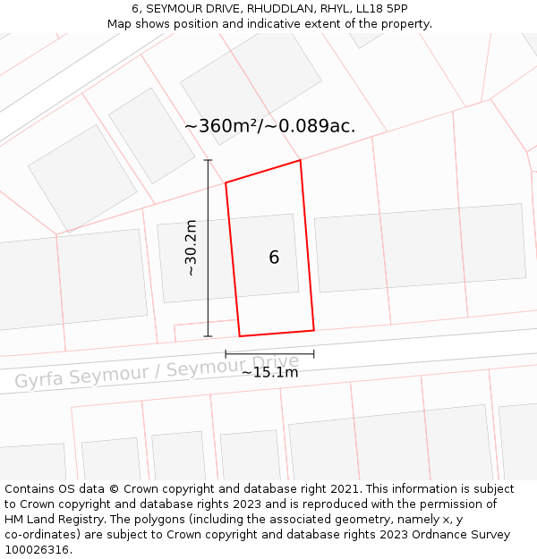 6, SEYMOUR DRIVE, RHUDDLAN, RHYL, LL18 5PP: Plot and title map