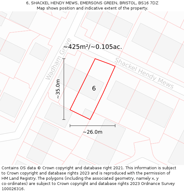 6, SHACKEL HENDY MEWS, EMERSONS GREEN, BRISTOL, BS16 7DZ: Plot and title map