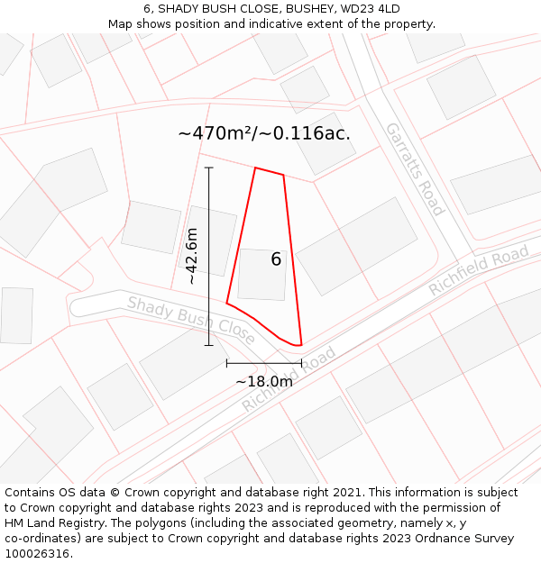 6, SHADY BUSH CLOSE, BUSHEY, WD23 4LD: Plot and title map