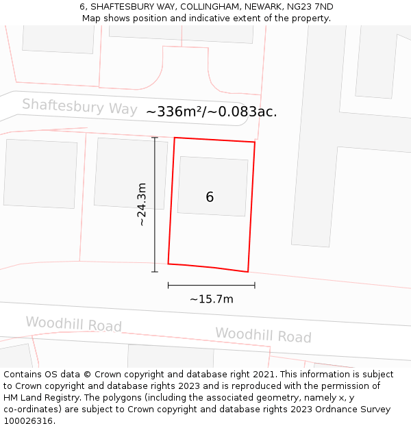 6, SHAFTESBURY WAY, COLLINGHAM, NEWARK, NG23 7ND: Plot and title map