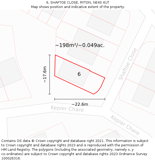 6, SHAFTOE CLOSE, RYTON, NE40 4UT: Plot and title map