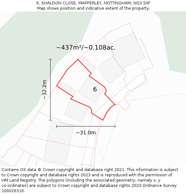 6, SHALDON CLOSE, MAPPERLEY, NOTTINGHAM, NG3 5XF: Plot and title map