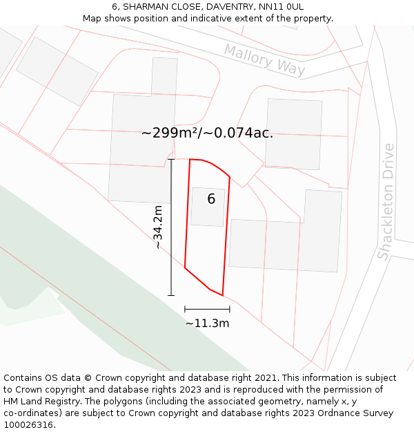 6, SHARMAN CLOSE, DAVENTRY, NN11 0UL: Plot and title map