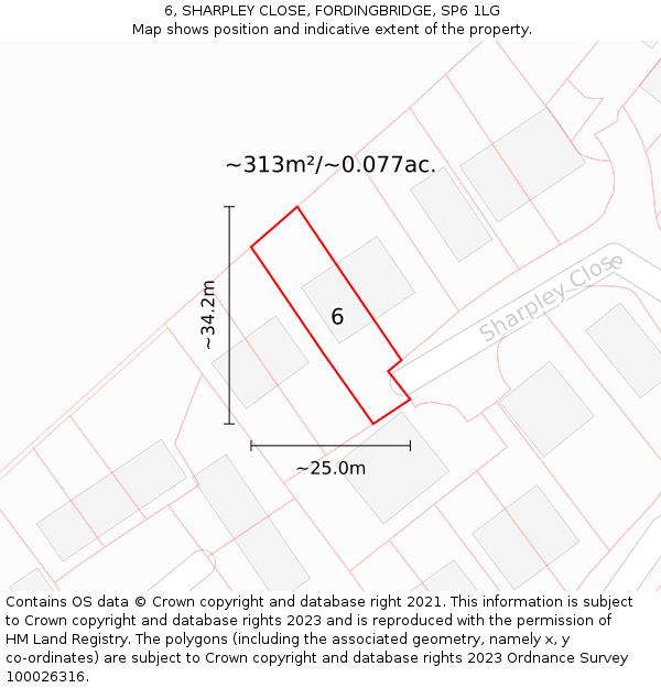 6, SHARPLEY CLOSE, FORDINGBRIDGE, SP6 1LG: Plot and title map