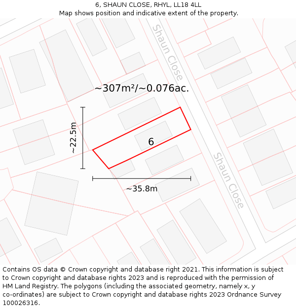 6, SHAUN CLOSE, RHYL, LL18 4LL: Plot and title map