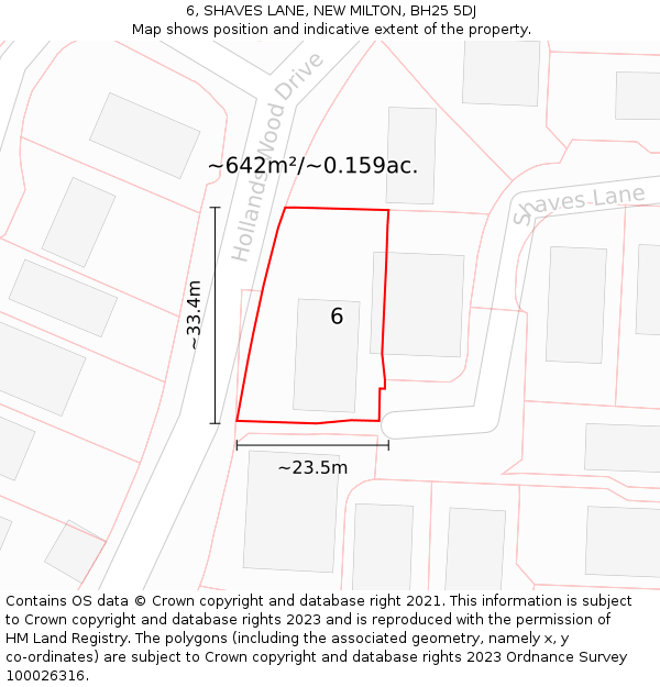 6, SHAVES LANE, NEW MILTON, BH25 5DJ: Plot and title map