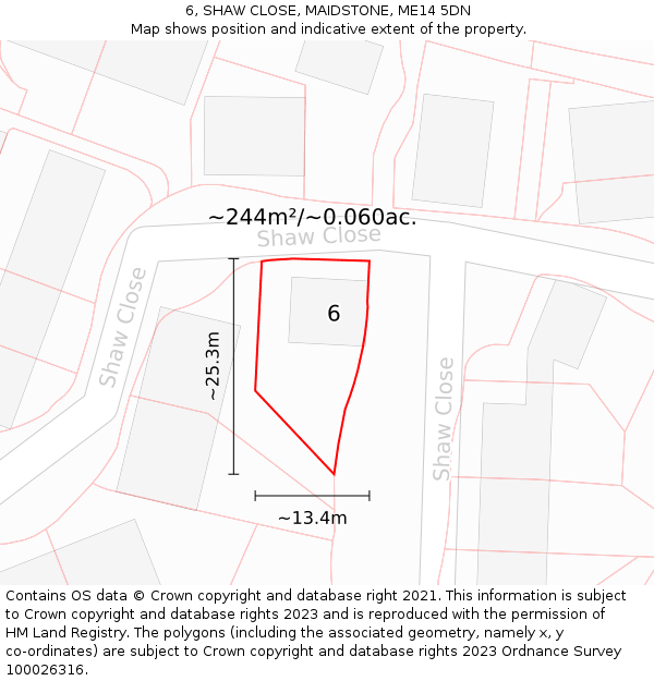 6, SHAW CLOSE, MAIDSTONE, ME14 5DN: Plot and title map