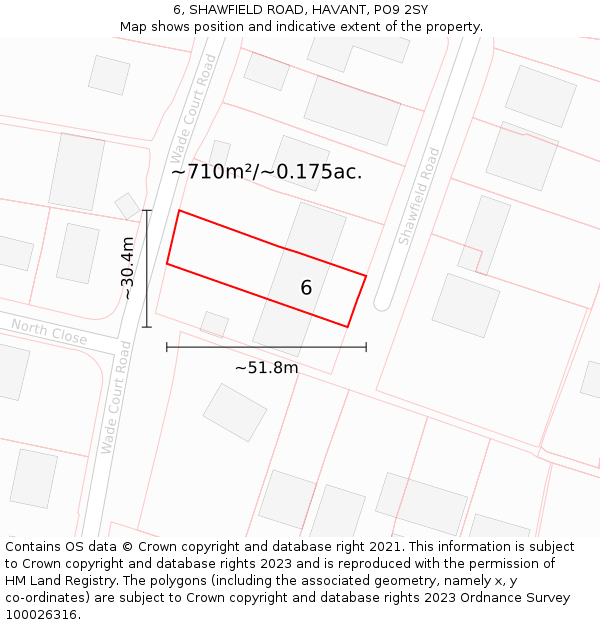 6, SHAWFIELD ROAD, HAVANT, PO9 2SY: Plot and title map