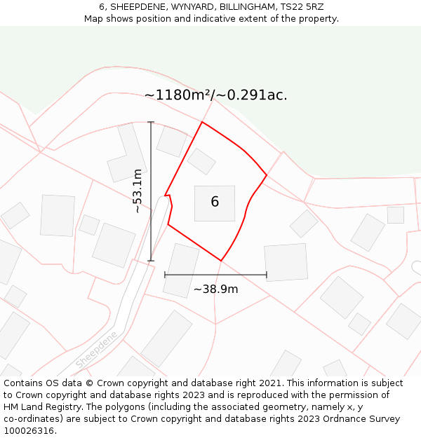 6, SHEEPDENE, WYNYARD, BILLINGHAM, TS22 5RZ: Plot and title map