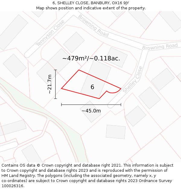 6, SHELLEY CLOSE, BANBURY, OX16 9JY: Plot and title map