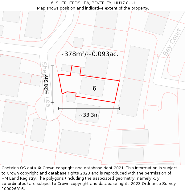 6, SHEPHERDS LEA, BEVERLEY, HU17 8UU: Plot and title map