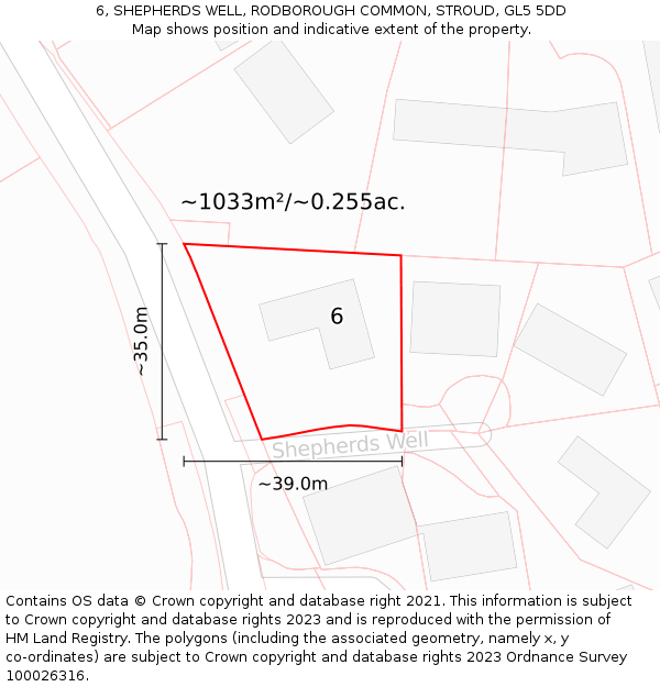 6, SHEPHERDS WELL, RODBOROUGH COMMON, STROUD, GL5 5DD: Plot and title map