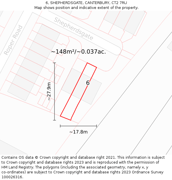 6, SHEPHERDSGATE, CANTERBURY, CT2 7RU: Plot and title map