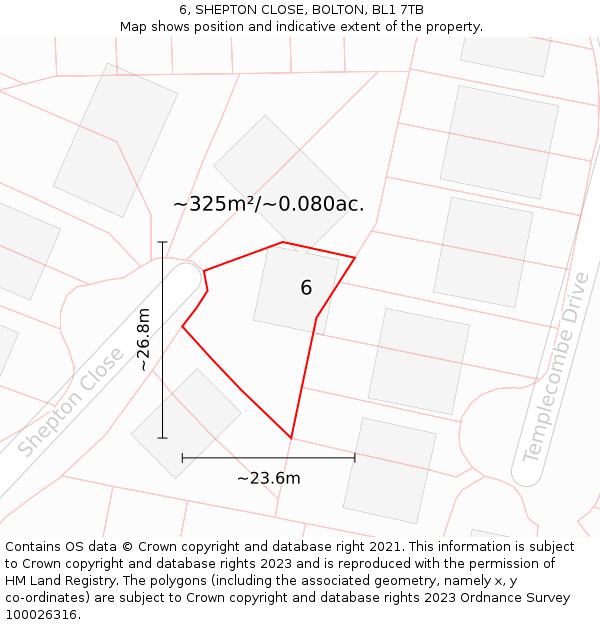 6, SHEPTON CLOSE, BOLTON, BL1 7TB: Plot and title map