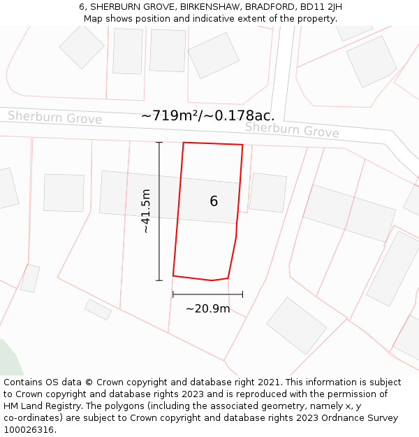 6, SHERBURN GROVE, BIRKENSHAW, BRADFORD, BD11 2JH: Plot and title map