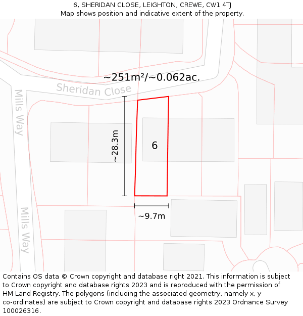 6, SHERIDAN CLOSE, LEIGHTON, CREWE, CW1 4TJ: Plot and title map