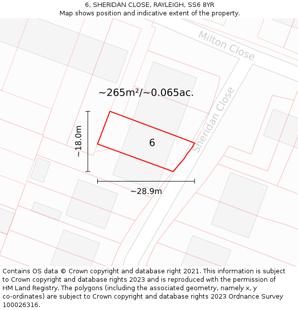 6, SHERIDAN CLOSE, RAYLEIGH, SS6 8YR: Plot and title map