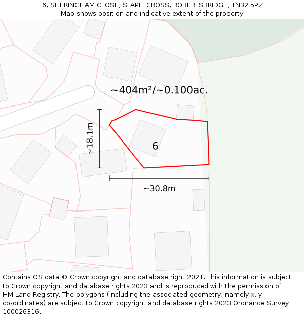 6, SHERINGHAM CLOSE, STAPLECROSS, ROBERTSBRIDGE, TN32 5PZ: Plot and title map