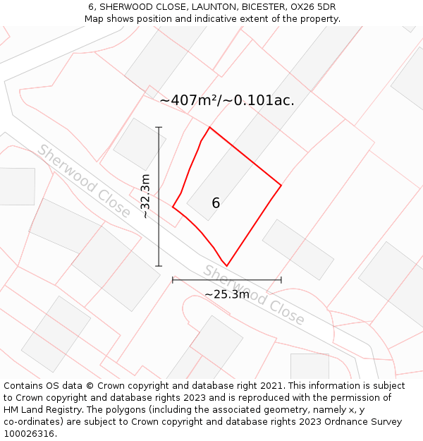 6, SHERWOOD CLOSE, LAUNTON, BICESTER, OX26 5DR: Plot and title map