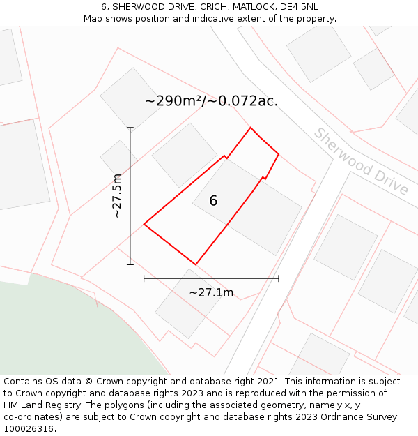 6, SHERWOOD DRIVE, CRICH, MATLOCK, DE4 5NL: Plot and title map