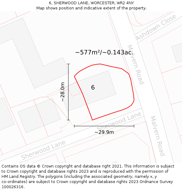 6, SHERWOOD LANE, WORCESTER, WR2 4NY: Plot and title map