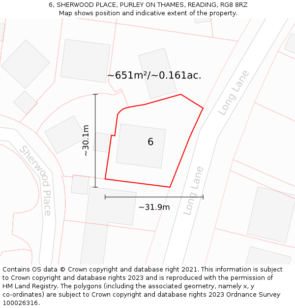 6, SHERWOOD PLACE, PURLEY ON THAMES, READING, RG8 8RZ: Plot and title map