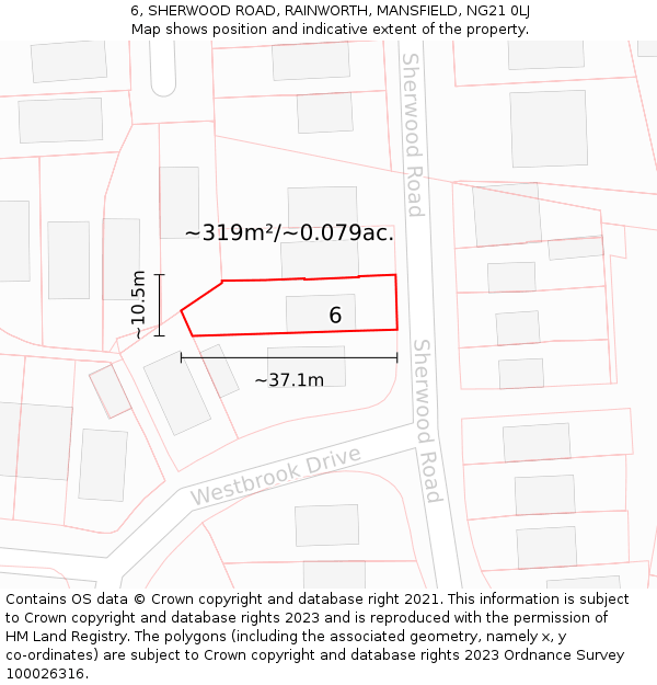 6, SHERWOOD ROAD, RAINWORTH, MANSFIELD, NG21 0LJ: Plot and title map