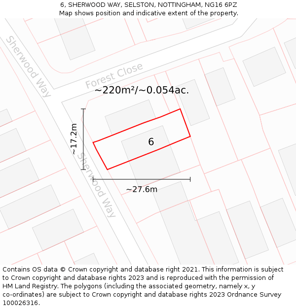 6, SHERWOOD WAY, SELSTON, NOTTINGHAM, NG16 6PZ: Plot and title map