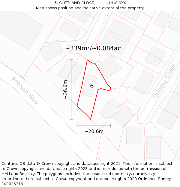 6, SHETLAND CLOSE, HULL, HU8 9XX: Plot and title map