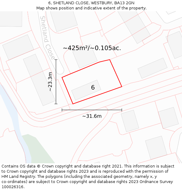 6, SHETLAND CLOSE, WESTBURY, BA13 2GN: Plot and title map