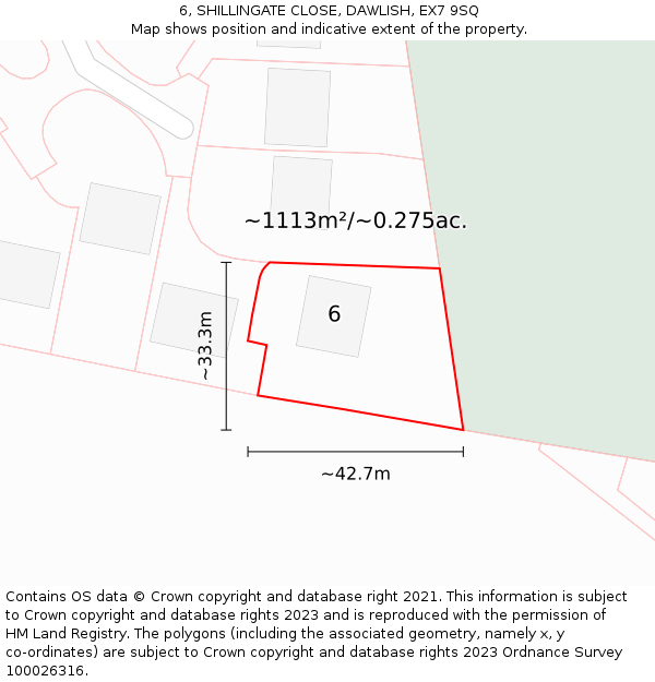 6, SHILLINGATE CLOSE, DAWLISH, EX7 9SQ: Plot and title map