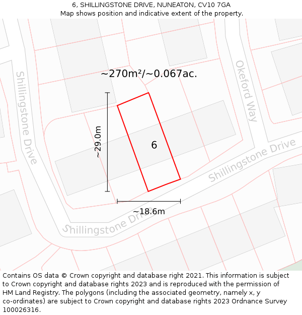 6, SHILLINGSTONE DRIVE, NUNEATON, CV10 7GA: Plot and title map