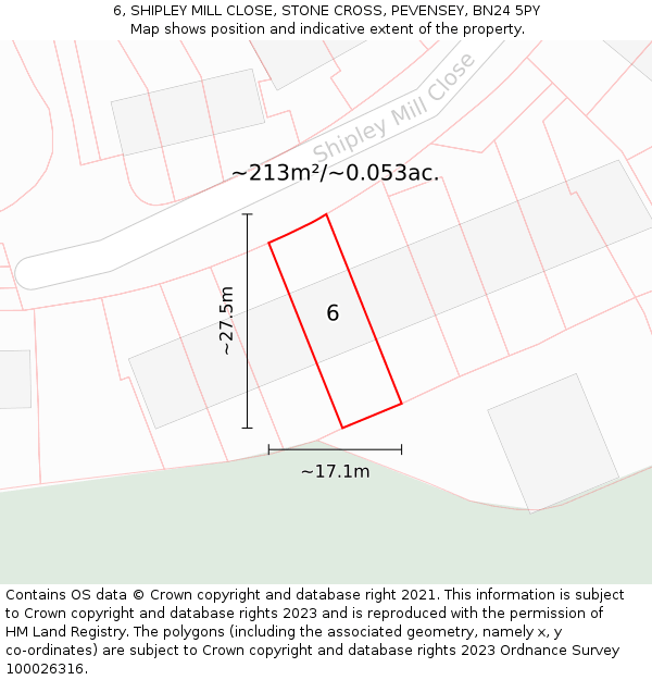 6, SHIPLEY MILL CLOSE, STONE CROSS, PEVENSEY, BN24 5PY: Plot and title map