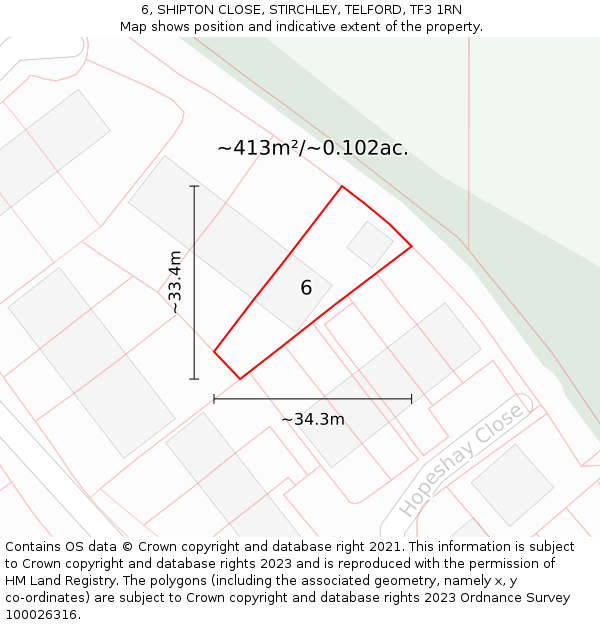6, SHIPTON CLOSE, STIRCHLEY, TELFORD, TF3 1RN: Plot and title map